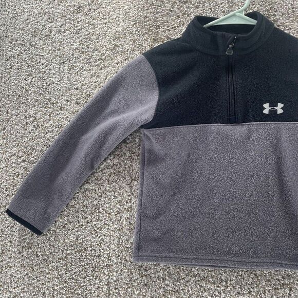 Under Armour Sweatshirt Youth 5 Grey Black Quarter Zip Pullover Logo Polyester - Picture 5 of 11